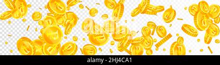 Russian ruble coins falling. Bold scattered RUB coins. Russia money. Optimal jackpot, wealth or success concept. Vector illustration. Stock Vector