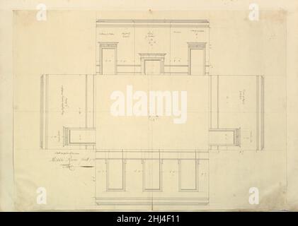 Treasury House, 10 Downing Street, London: Plan of the Great Middle Room (Sir Robert Walpole's Levee Room, Northwest Corner, First Floor) 1732–35 Isaac Ware British This is one of eight drawings in the album that relate to Treasury House. In 1732 George II offered Sir Robert Walpole, the First Lord of the Treasury two adjacent properties to serve as a London residence. These included a sixteenth-century mansion facing St. James's Park and townhouse behind it fronting onto Downing Street, the latter designed by Sir Christopher Wren in the seventeenth-century. The location next to Whitehall Pala Stock Photo