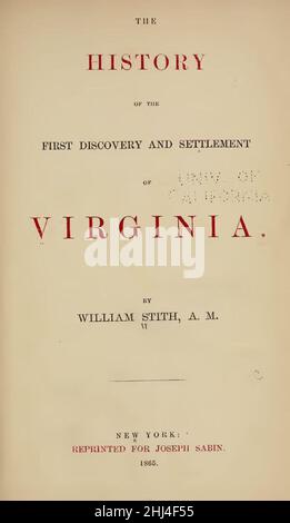 Stith, History of the First Discovery and Settlement of Virginia, title page. Stock Photo