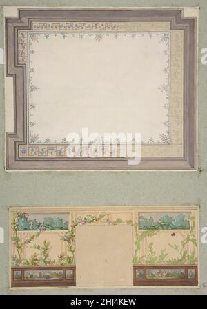 Designs for the ceiling and wall of a room decorated with waterbirds and flowering vines 1830–97 Jules-Edmond-Charles Lachaise French. Designs for the ceiling and wall of a room decorated with waterbirds and flowering vines  384949 Stock Photo