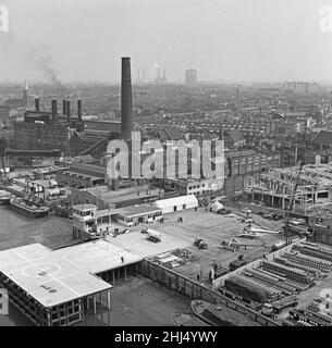 A Westland Whirlwind SRS.1  helicopter G-APDY on the apron at the Battersea Heliport on the banks of the River Thames on the opening day of the facility . 23rd April 1959 Stock Photo