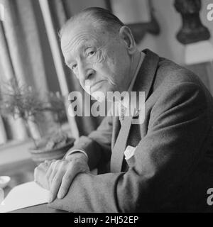 British writer William Somerset Maugham photographed  at his home. April 1959. Stock Photo