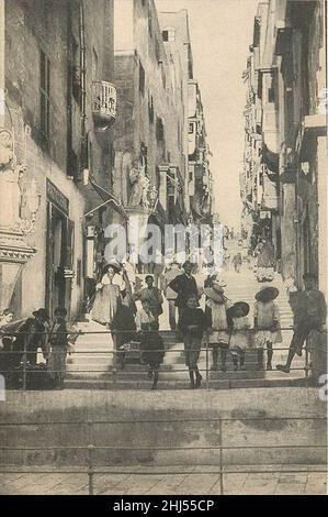 Tirage Albuminé Original Malte 1880 - Photo Vintage Strada Sta. Lucia 30x24 Cm