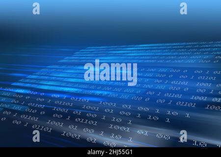 Binary code blue background, digital data transmission effect. Stock Photo