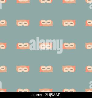 Owl light pink color geometric seamless pattern on blue background. Children graphic design element for different purposes. Flat vector illustration. Stock Vector