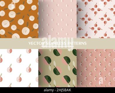 Set of fruit seamless pattern with apple. Minimalistic style apple pattern collections. Stock illustration. Vector design for textile, fabric, gift wr Stock Vector