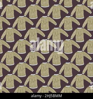 Abstract fashion seamless pattern with pastel green sweater ornament on grey background. Vector illustration for seasonal textile prints, fabric, bann Stock Vector