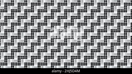 Panoramic silver metal wicker background, repeating perforated elements - Vector illustration Stock Vector