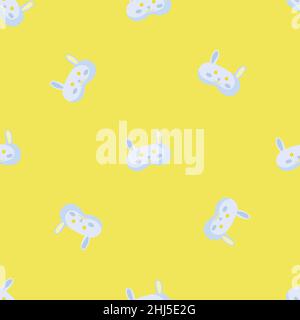 Rabbit light blue color geometric seamless pattern on yellow background. Children graphic design element for different purposes. Flat vector illustrat Stock Vector