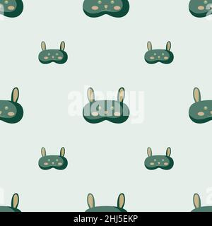 Rabbit green color geometric seamless pattern on light blue background. Children graphic design element for different purposes. Flat vector illustrati Stock Vector