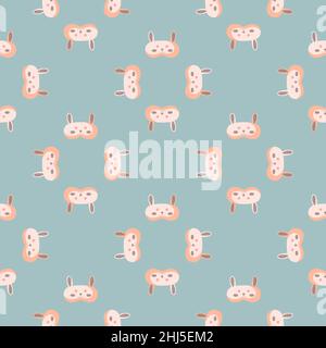 Rabbit light pink color geometric seamless pattern on light blue background. Children graphic design element for different purposes. Flat vector illus Stock Vector
