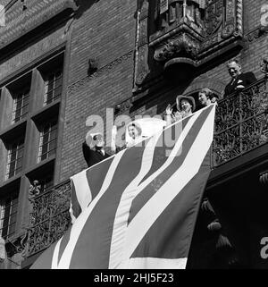 Queen Elizabeth II and Prince Philip, Duke of Edinburgh visit to Denmark. Left to right,  Prince Philip, Queen Elizabeth II, Princess Margrethe, Queen Ingrid and King Frederik. 23rd May 1957. Stock Photo