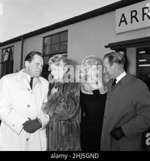 The British delegation to the Punta del Este International Film Festival at which the official British entry is 'Conspiracy of Hearts', left London Airport for Uruguay. L-R Albert Lieven, Mary Peach, Liz Fraser and Leslie Phillips.  19th January 1961. Stock Photo