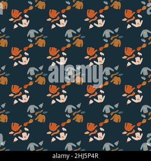 Dark warm seamless pattern with doodle mittens, scarf, hat and sweater print. Stock illustration. Vector design for textile, fabric, giftwrap, wallpap Stock Vector