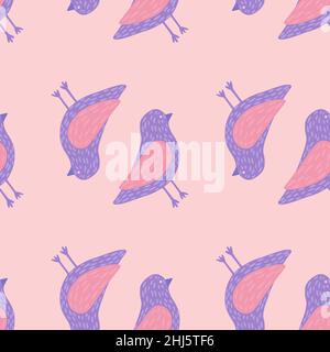 Decorative seamless pattern with pink and purple colored birds silhouettes. Pastel background. Vector illustration for seasonal textile prints, fabric Stock Vector