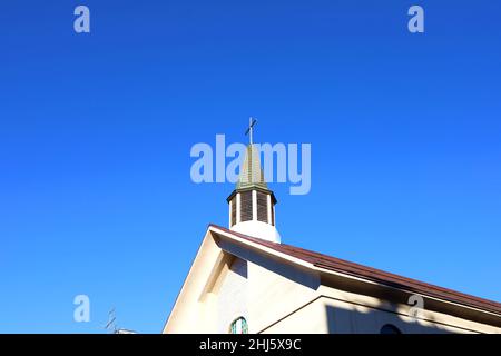 Sendai City, Miyagi Prefecture Japan, January 2022.The upper part of the church in Sendai city. Stock Photo