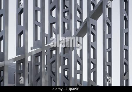 iron structures abstract background. Futuristic Outdoor Design. industrial construction technology. engineering gray background. design of architectur Stock Photo