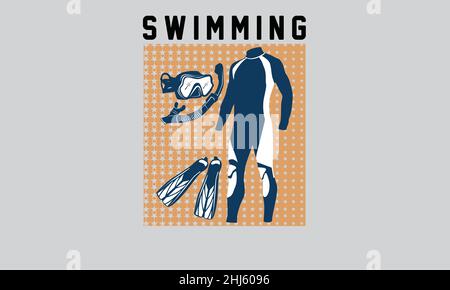 swimming tools swimming bright t-shirt monogram text vector template Stock Vector
