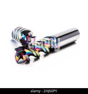 CNC End Mill cutting tools isolated on white background Stock Photo