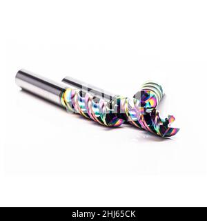 CNC End Mill cutting tools isolated on white background Stock Photo