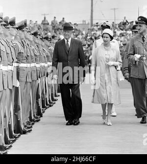 Queen Elizabeth II and President Eisenhower pictured during the Royal tour of Canada, pictured in Montreal. 26th June 1959. Stock Photo