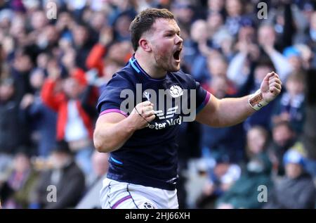 File photo dated 07-11-2021 of Scotland's Ewan Ashman. Canada-born hooker Ashman qualifies for Scotland through his Edinburgh-born father and the 21-year-old has wasted no time making an impact at international level. Issue date: Thursday January 27, 2022. Stock Photo