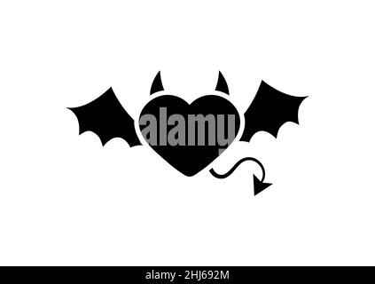 Devil or demon heart black silhouette icon isolated on white background. Stock Vector