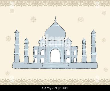 Taj Mahal, India. Indian most famous sight. Architectural building. Famous tourist attractions. Traditional mausoleum-mosque in Agra Stock Vector