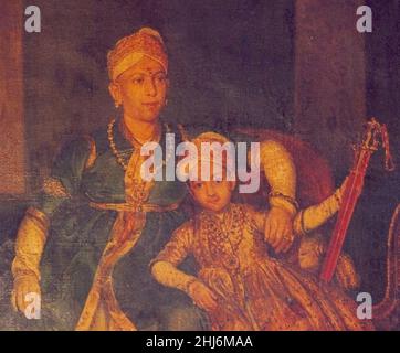 Swathi Thirunal Rama Varma of Travancore with a prince. Stock Photo