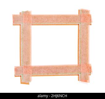 Blank space frame of sticky tape square shape isolated on white background, save clipping path. Stock Photo
