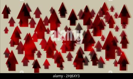 Red up arrows. Upward growth concept. Stock Photo