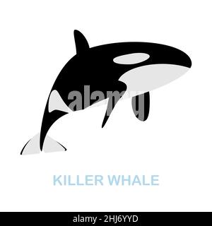 Killer Whale flat icon. Colored element sign from wild animals collection. Flat Killer Whale icon sign for web design, infographics and more. Stock Vector
