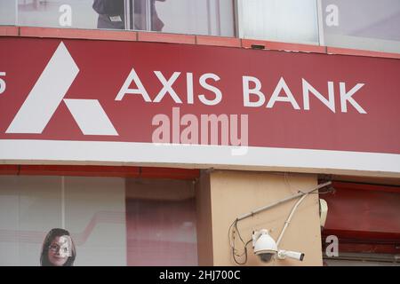 Axis Bank signage. Axis Bank has the largest ATM network among private ...