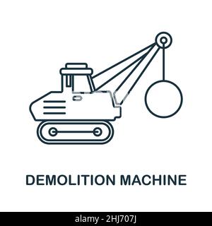Demolition Machine icon. Line element from machinery collection. Linear Demolition Machine icon sign for web design, infographics and more. Stock Vector