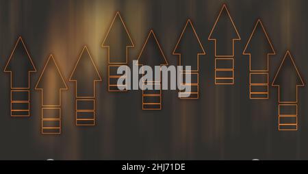 Row of up arrows on a blurred background. Upward growth concept. Stock Photo