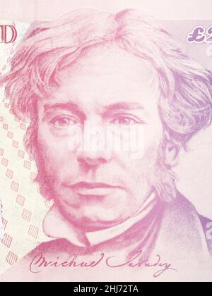 Michael Faraday a portrait from old  British money - Pounds Stock Photo
