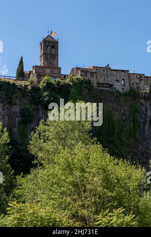 panoramic view of castellfollit de la roca in the area of la garrotxa in the north of spain Stock Photo