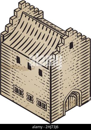 Medieval Building Map Icon Vintage Illustration Stock Vector
