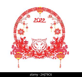 Happy new year 2022, Chinese new year, Year of the tiger, Happy lunar new year 2022 Stock Vector