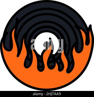 Flame Vinyl Icon. Editable Bold Outline With Color Fill Design. Vector Illustration. Stock Vector