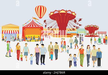 Folk festival with parents and children. illustration Stock Vector