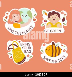 Hand drawn eco friendly badge set Vector illustration Stock Vector ...