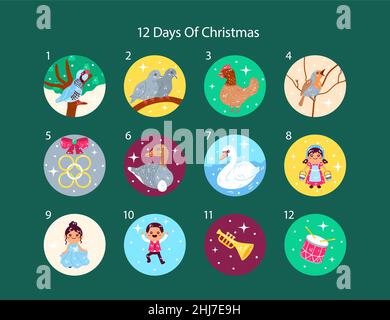 Flat 12 days of christmas illustration Vector illustration Stock Vector ...