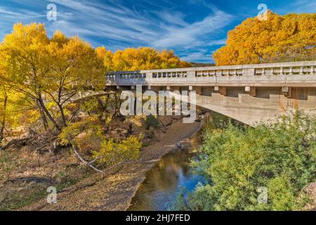 Old Safford Bridge, Gila River, Black Hills Back Country Byway, Gila Box Riparian National Conservation Area, near Clifton, Arizona, USA Stock Photo