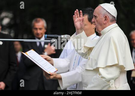 Aug 16, 2014 - Seoul, South Korea : Pope Francis worship of sanctuary visit for the Seoso-moon at the Martyrs' Site in Seoul. The Pope denounced the growing gap between the haves and have nots, urging people in affluent societies to listen to 'the cry of the poor' among them today. Stock Photo