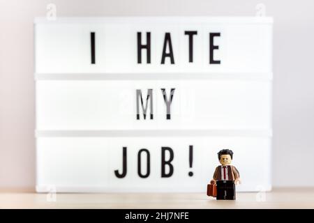 A guy that hate his job. Business concept. Illustrative editorial. December 25, 2021 Stock Photo