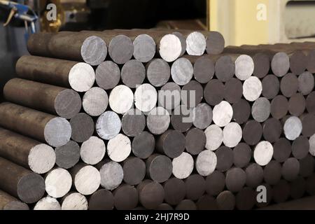 heap of untreated raw steel at the factory Stock Photo