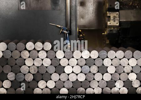 heap of untreated raw steel at the factory Stock Photo