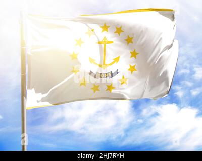 Flagpole with flag of State of Rhode Island and Providence Plantations. Stock Photo