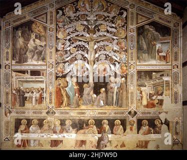 Taddeo Gaddi - Last Supper, Tree of Life and Four Miracle Scenes Stock Photo